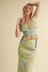 EXCLUSIVE FLORAL TOP AND MIDI SKIRT SET