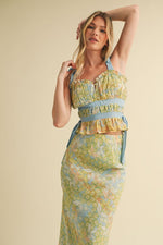 EXCLUSIVE FLORAL TOP AND MIDI SKIRT SET