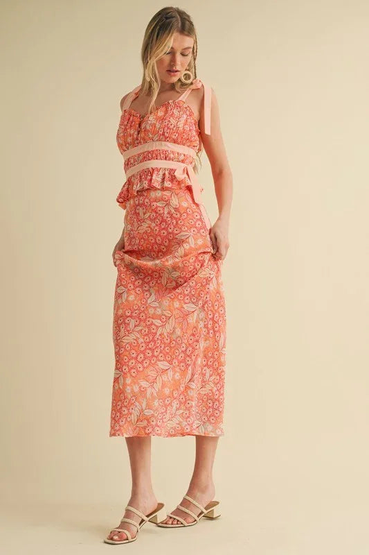 EXCLUSIVE FLORAL TOP AND MIDI SKIRT SET PRIVILEGE