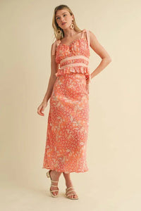 EXCLUSIVE FLORAL TOP AND MIDI SKIRT SET PRIVILEGE