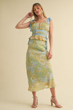 EXCLUSIVE FLORAL TOP AND MIDI SKIRT SET