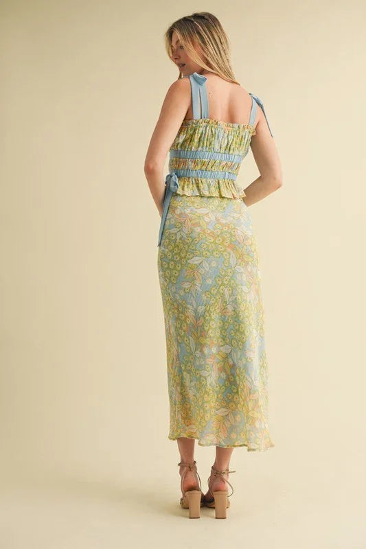 EXCLUSIVE FLORAL TOP AND MIDI SKIRT SET PRIVILEGE