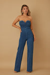 DENIM SWIRL SWEETHEART  FLARE JUMPSUIT