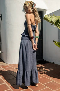 Denim Blue Maxi Ruffle Skirt and ruffle top set PRIVILEGE