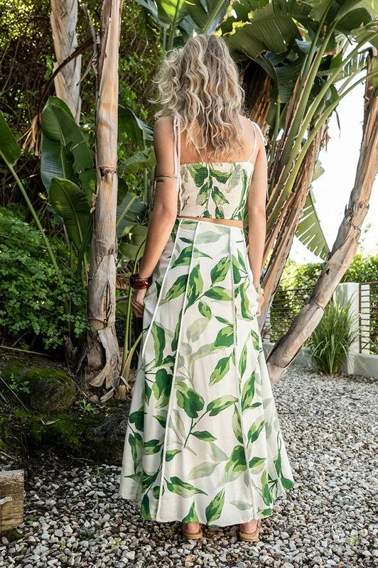 PALM LEAF MAXI SKIRT WITH CROP TOP 2 PC SET PRIVILEGE