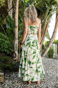 PALM LEAF MAXI SKIRT WITH CROP TOP 2 PC SET PRIVILEGE