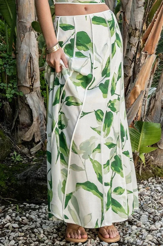 PALM LEAF MAXI SKIRT WITH CROP TOP 2 PC SET PRIVILEGE