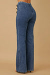 High Waist Washed Denim Pants with Gold Buttons