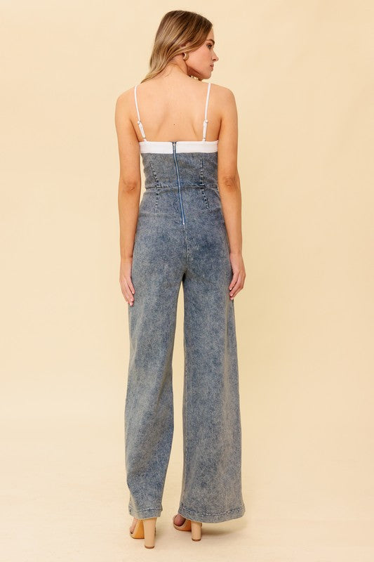 WIDE LEG ACID WASH JUMPSUIT