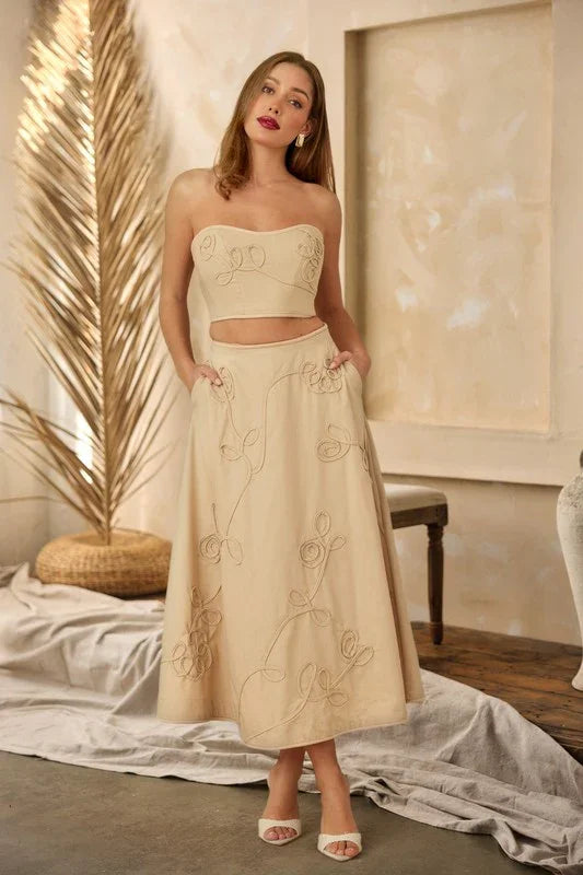 LINEN SWIRL PATTERN TWO PIECE MAXI SKIRT SET PRIVILEGE