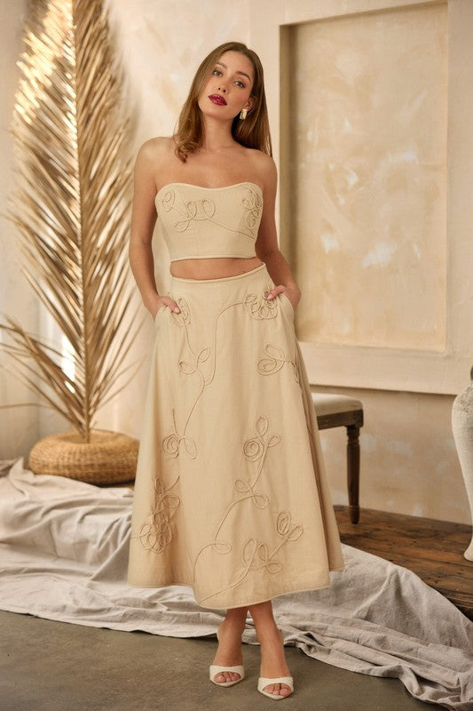 LINEN SWIRL PATTERN TWO PIECE MAXI SKIRT SET