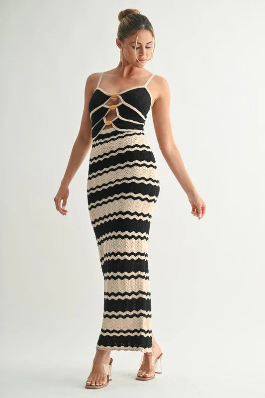 Zigzag Knit Ring-Front Midi Dress PRIVILEGE