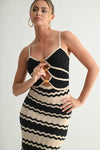 Zigzag Knit Ring-Front Midi Dress