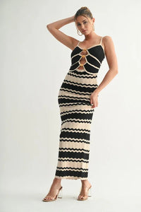 Zigzag Knit Ring-Front Midi Dress PRIVILEGE