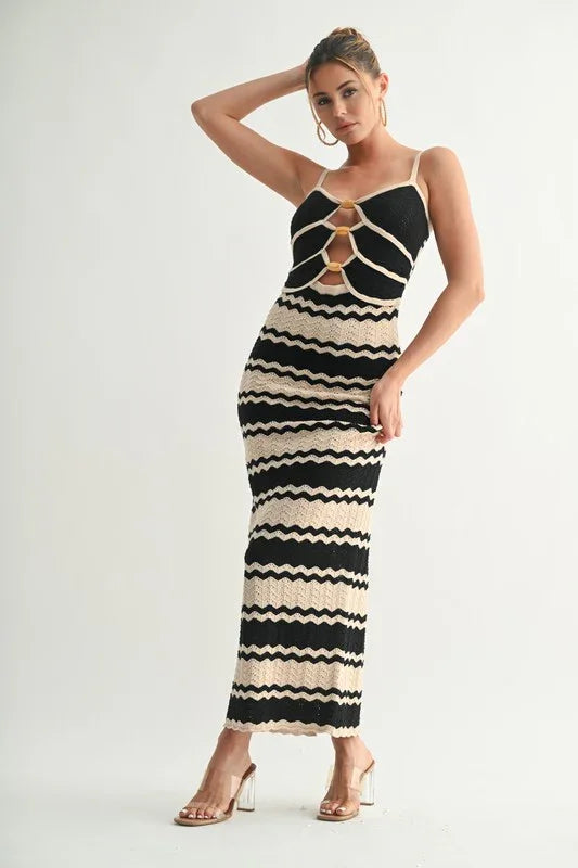 Zigzag Knit Ring-Front Midi Dress PRIVILEGE