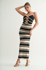 Zigzag Knit Ring-Front Midi Dress