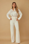 High Waist Gold Buckle Trim Pants