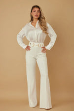High Waist Gold Buckle Trim Pants