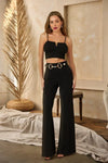 High Waist Gold Buckle Trim Pants