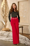 High Waist Gold Buckle Trim Pants