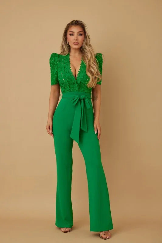 EMBRODERIY SHORT SLEEV LACE JUMPSUIT PRIVILEGE