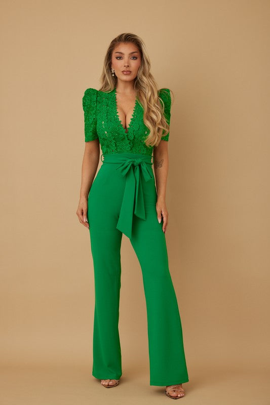 EMBRODERIY SHORT SLEEV LACE JUMPSUIT