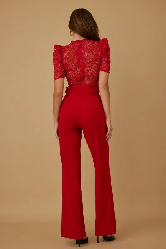 EMBRODERIY SHORT SLEEV LACE JUMPSUIT PRIVILEGE