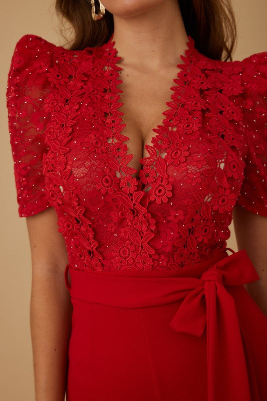 EMBRODERIY SHORT SLEEV LACE JUMPSUIT