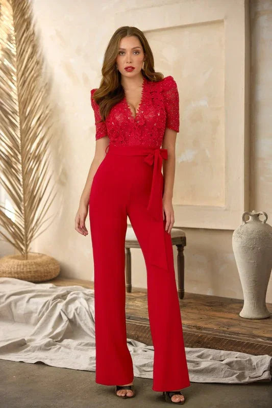 EMBRODERIY SHORT SLEEV LACE JUMPSUIT PRIVILEGE