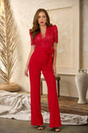 EMBRODERIY SHORT SLEEV LACE JUMPSUIT
