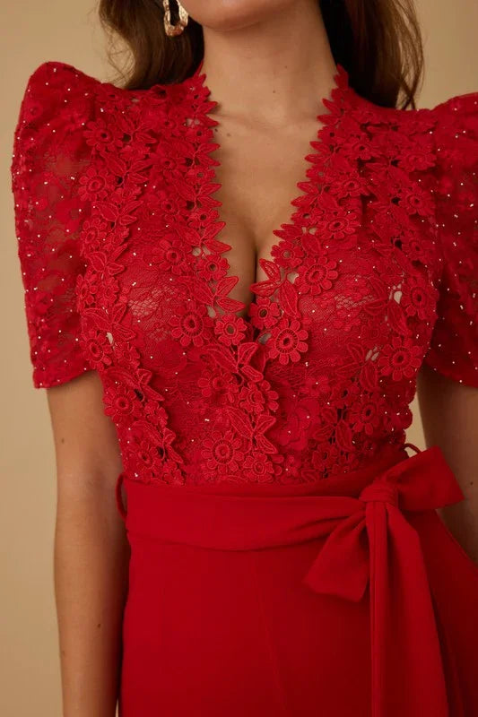 EMBRODERIY SHORT SLEEV LACE JUMPSUIT PRIVILEGE