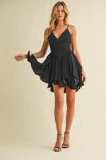 Godet Ruffle Layered Flare Mini Dress