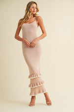 CONTRAST RUFFLED BOTTOM KNIT MAXI DRESS