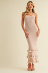 CONTRAST RUFFLED BOTTOM KNIT MAXI DRESS