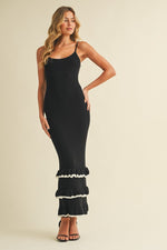 CONTRAST RUFFLED BOTTOM KNIT MAXI DRESS