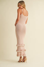 CONTRAST RUFFLED BOTTOM KNIT MAXI DRESS