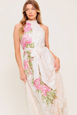 FLORAL WHITE  HALTER LACE DRESS