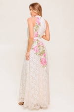 FLORAL WHITE  HALTER LACE DRESS