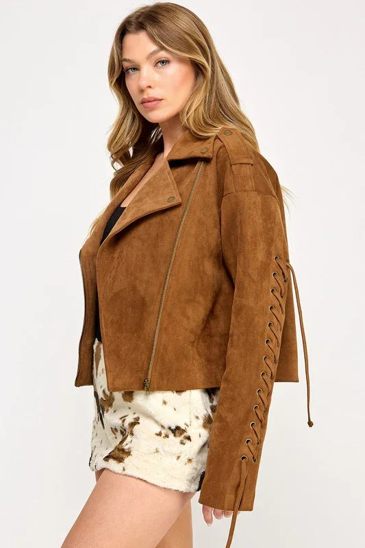 Frontier Moto Jacket - Western Lace Faux Suede