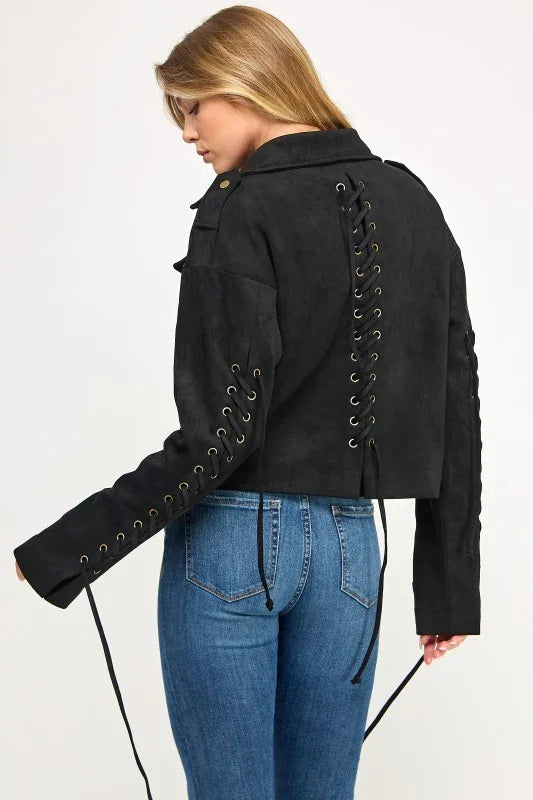 Frontier Moto Jacket - Western Lace Faux Suede