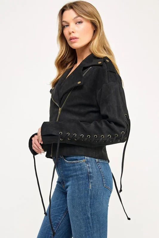 Frontier Moto Jacket - Western Lace Faux Suede
