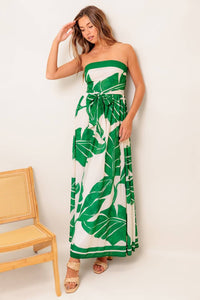 PALM LEAF TUBE MAXI DRESS