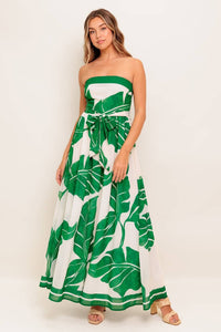 PALM LEAF TUBE MAXI DRESS