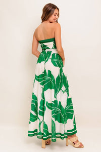 PALM LEAF TUBE MAXI DRESS