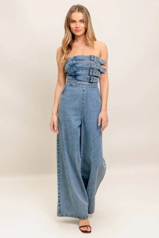 Buckles denim flare leg jumpsuit PRIVILEGE