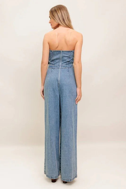 Buckles denim flare leg jumpsuit PRIVILEGE