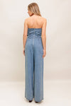 Buckles denim flare leg jumpsuit