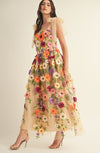 3d Floral All Over Shoulder Tie Midi Dress