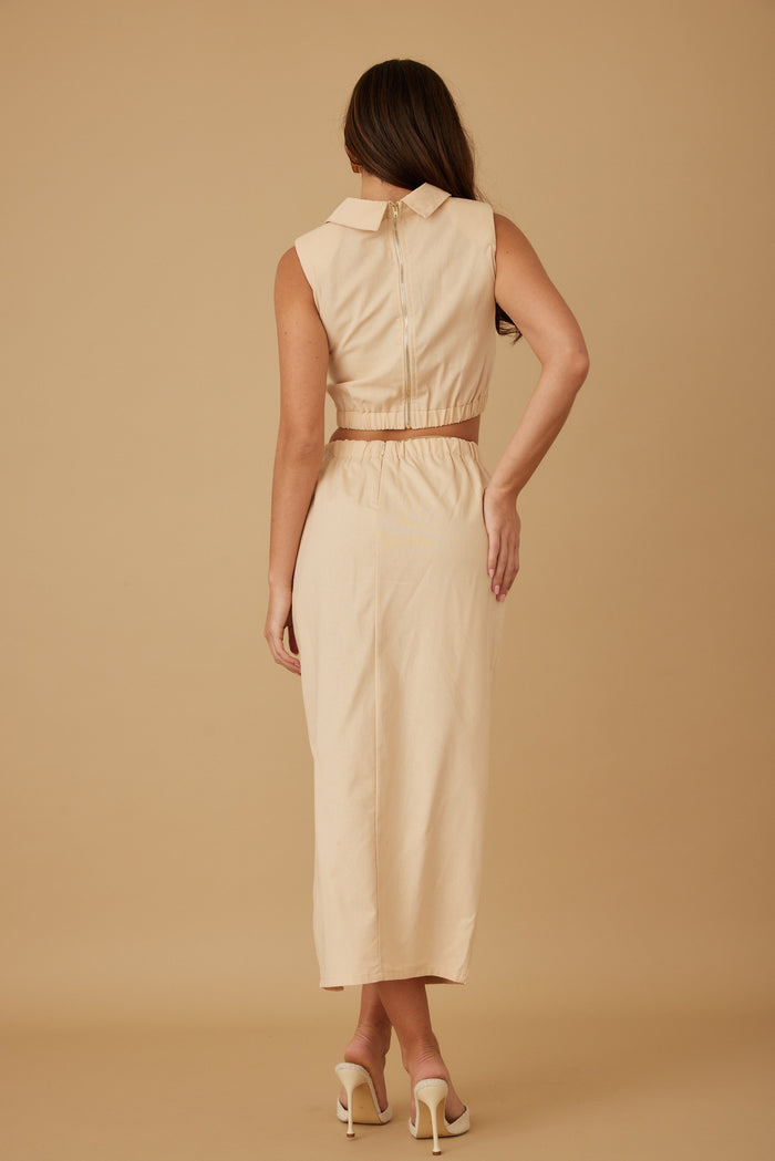 Vest Collared Jacket Top With Skirt Sets