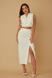 Vest Collared Jacket Top With Skirt Sets